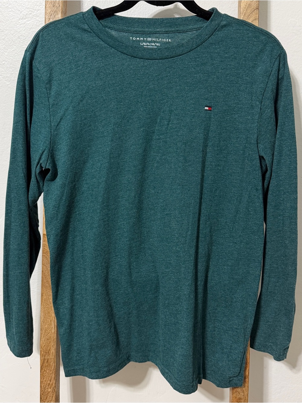 Tommy Hilfiger Long-Sleeve Crewneck Tee in Teal Green